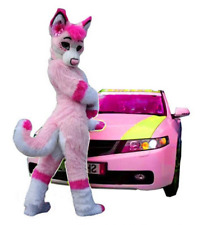 Xmas Long Pink Fursuit Husky fox Dog Mascot Costume Cosplay Long Fancy Dress for sale  Shipping to South Africa