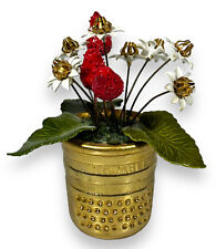 Vintage Brass Thimble Vase Pot with Painted Enamel Strawberries & Flowers 4" for sale  Shipping to South Africa