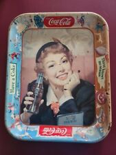 Bandeja para servir vintage de los años 50 menú Coca-Cola niña con alambre para colgar en la pared segunda mano  Embacar hacia Argentina