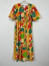 Vintage 1980s Hawaiian Dress Womens XL Multicolor Floral Midi Short Sleeve Bold for sale  Shipping to South Africa
