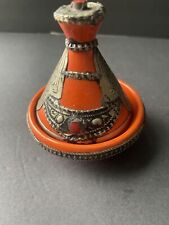 Especiarias marroquinas cerâmica metal incrustado suporte decorativo laranja queimado vintage comprar usado  Enviando para Brazil