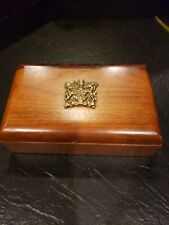 Double Deck Of Cards Wooden Box  Royal Crest Emblem Dresser Box Trinket Keepsake for sale  Shipping to South Africa