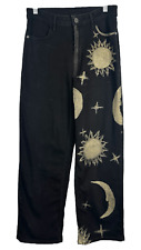 Pantalones de mezclilla Time Tru talla 4 negros rectos pintados a mano oro lunar sol bruja grunge 1602 segunda mano  Embacar hacia Argentina