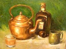 Used, ANTIQUE Copper Teapot STILL LIFE PAINTING Cointreau LIQUOR BOTTLE Signed FLECK for sale  Tampa