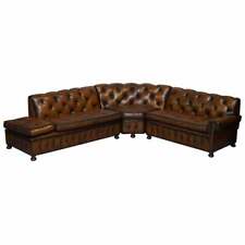 VINTAGE HARRODS CHESTERFIELD HAND DYED CIGAR BROWN LEATHER CORNER SOFA WALNUT for sale  Shipping to South Africa