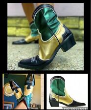 RARO ZARA Mujer Cuero Metálico Verde Dorado Vaquero Botas del Oeste Zapatos 37 6.5, usado segunda mano  Embacar hacia Argentina