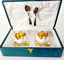 Used, ROBJ PARIS GILT GOLD PORCELAIN PAIR SALT & PEPPER W/ STERLING SPOONS 1950's for sale  Shipping to South Africa