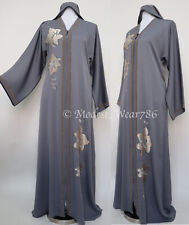 Vestido maxi muçulmano modesto bordado quimono aberto Dubai Abaya cinza comprar usado  Enviando para Brazil