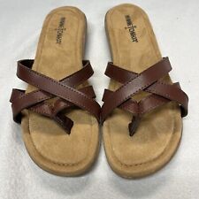 Minnetonka Size 8M Women's Sunny Thong Brown Leather Slip On Sandals Never Worn for sale  Shipping to South Africa