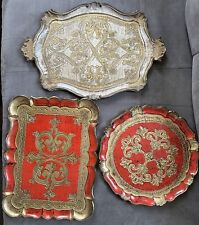 Lote 3 Bandeja de servir florentina vintage veneziana pintada à mão da década de 1970 feita na Itália comprar usado  Enviando para Brazil