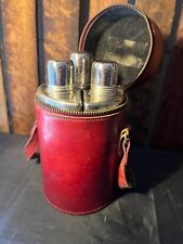 Used, Luxury Burgundy Leather Triple Glass Flask Set - Vintage Art Deco Style-England for sale  Shipping to South Africa