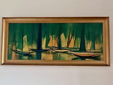 Boats In Blues & Green William Rutledge Vintage Art TexturedPrint Frame 83x37cm, used for sale  Shipping to South Africa