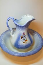 Vintage Large Bathroom Set Ceramic Wash Basin Bowl with Floral Water Pitcher for sale  Shipping to South Africa