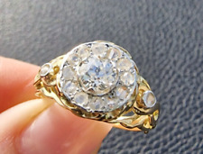 Ring Old Mine Cut natural diamond + rose cut  diaonds gold 18k - old ring cluste for sale  Shipping to South Africa