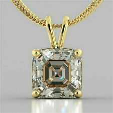 3Ct Asscher Cut Diamond Solitaire Pendant 14K Yellow Gold Finish Free 18" Chain. for sale  Tarzana