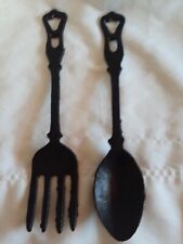Vintage Primative Black Cast Iron Wall Decor  Fork And Spoon Made In Taiwan  for sale  Shipping to South Africa