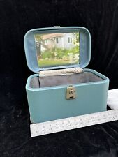 Vintage Blue Hard Shell Train Cosmetic Vanity Case with Mirror & Key 12" x9"x8" for sale  Shipping to South Africa