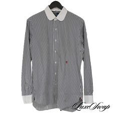 Polo Ralph Lauren Black White Gangster Stripe Club Collar Custom Fit Shirt M NR for sale  Shipping to South Africa