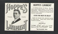 1920s HOPPE'S { PHOTOGRAPH of HOPPE } LINIMENT UNUSED LABEL { FRONT & BACK } til salgs  Frakt til Norway