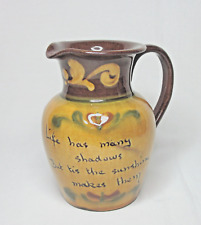 Antique Motto JUG - H M EXETER HART & MOIST Pottery - pre 1920 - 5" Amber Glaze for sale  Shipping to South Africa
