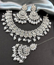 Collar de novia Kundan chapado en plata indio Bollywood joyería segunda mano  Embacar hacia Argentina