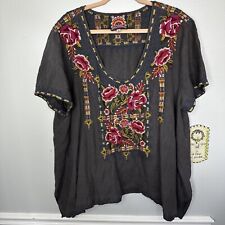 Blusa túnica Johnny Was feminina 2x cinza maxton drapeada floral bordada linho tubarão comprar usado  Enviando para Brazil