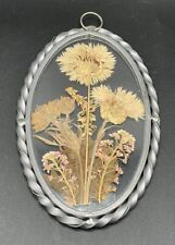 Flores secas prensadas vintage vidro chanfrado oval com borda de prata arte decoração de parede, usado comprar usado  Enviando para Brazil