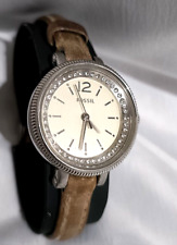 FOSSIL Ladies Stainless Steel Tan Leather Strap Quartz Watch - Working, used for sale  Shipping to South Africa