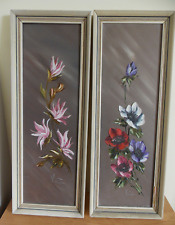 Veza original oil paintings on board pair 1960s flowers kitsch framed signed for sale  Shipping to South Africa