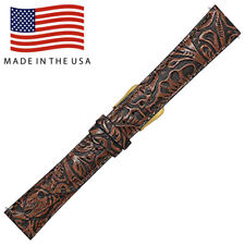 17mm Cognac Genuine Leather Western Tooled Embossed Watch Strap USA MADE V-D for sale  Shipping to South Africa