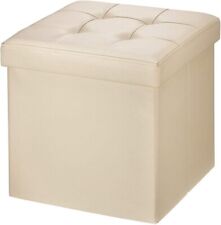 BRIAN & DANY Storage Ottoman Cube Foot Rest Stool Beige Faux Leather Folding for sale  Shipping to South Africa