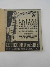 Le record ud Rire Farce attrapes cotillons Publicité Ancienne 1951 segunda mano  Embacar hacia Argentina