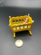 Vintage Dolls House Wooden Nursery Furniture, cot, mattress and tiny baby doll for sale  Shipping to South Africa