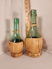 2 Vtg 1972 I.L Ruffino Chianti EMPTY Green Glass Wine Bottle Rattan Wrap No Labl for sale  Shipping to South Africa