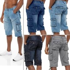 Kruze Mens Cargo Shorts Combat Denim Jean Shorts Summer Knee Length Half Pants for sale  Shipping to South Africa