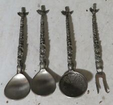 BOMA Vintage Pewter Canada Souvenir Spoons & Fork Lot Set 4 4" Used Detailed Lot for sale  Greensboro
