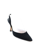 Zapatos de salón Manolo Blahnik para mujer punta de aguja con cordones negros de lona talla 38 segunda mano  Embacar hacia Argentina