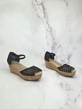 Toms Wedge Womens 9 Platform Cork Black Heels Crochet Lattice Sandal Shoe  for sale  Shipping to South Africa