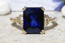 6.30 Ct Certified Natural Sapphire & Diamond Engagement Ring 14K Real White Gold, used for sale  Shipping to South Africa