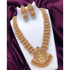 Juego de joyas de collar de novia templo Haram tradicional chapado en oro del sur de la India segunda mano  Embacar hacia Argentina