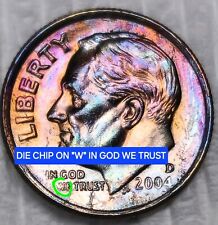  Moneda de diez centavos Roosevelt 2004 tono arco iris bellamente troquel chip como nueva error en WE XF AU  segunda mano  Embacar hacia Argentina