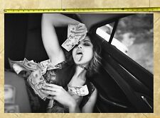 RARO estampado fotográfico niña en coche con dinero blanco y negro segunda mano  Embacar hacia Argentina