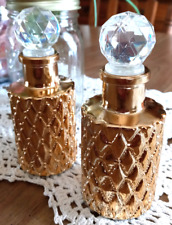 2 botellas de perfume de vidrio dorado tocador 4 onzas con tapones aceites esenciales segunda mano  Embacar hacia Argentina