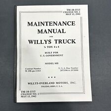 TM10-1513 Maintenance Manual for Willys Jeep ¼ Ton 4X4 Truck MB GPW 1942 Reprint for sale  Shipping to South Africa