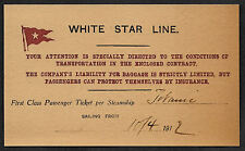 Boleto reimpreso Titanic White Star Line en papel del período original 1912 *001 segunda mano  Embacar hacia Argentina