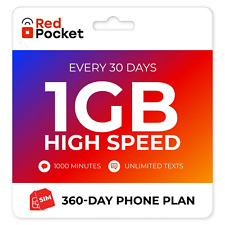 $7.83/Mo Red Pocket Prepaid Wireless Phone Plan+Kit:1000 Talk Unlimited Text 1GB til salgs  Frakt til Norway