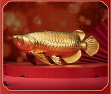 Usado, Porcelana bronze puro ouro 24K 100% esculpida à mão ouro da sorte Arowana estátua de arte de peixe comprar usado  Enviando para Brazil