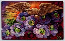 BB London Greetings~Gold Eagle on Bright Purple Gloxinia~Sunset~1910 Serie 1460c for sale  Shipping to South Africa