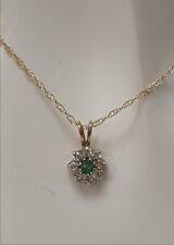 Pretty 9CT Yellow Gold Emerald+ Cubic Zirconia Flower Pendant 45cm Chain 1.67g for sale  Shipping to South Africa
