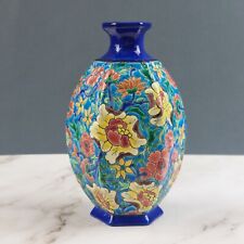 Longwy- Vase Art Décor à Pans Coupés En Faïence Et Emaux Polychromes- Signé na sprzedaż  Wysyłka do Poland